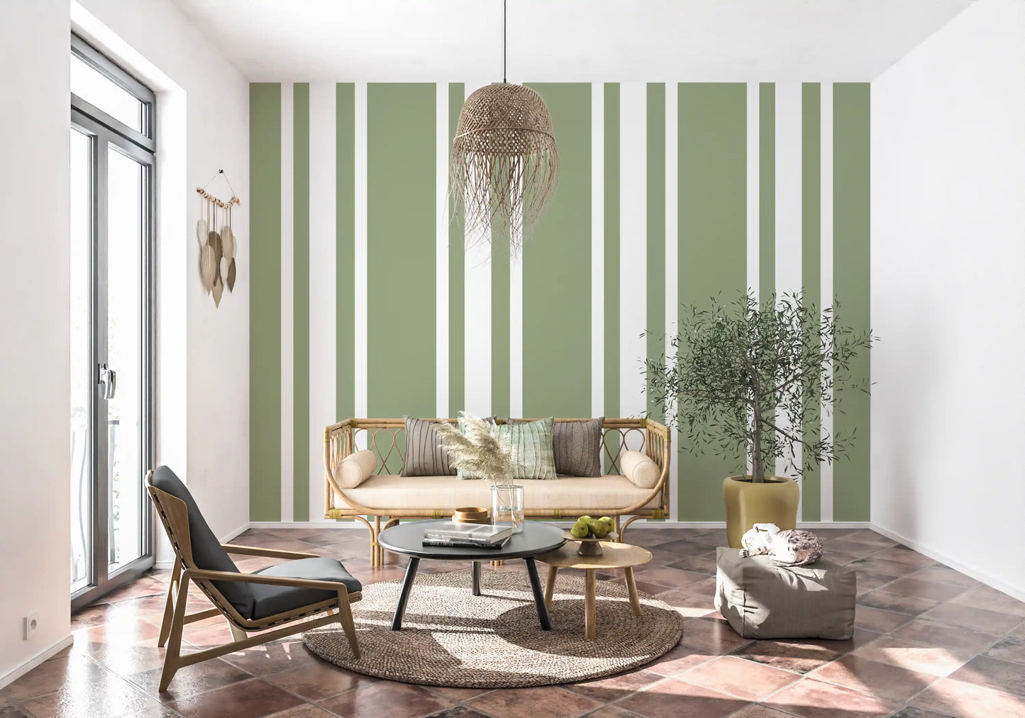Sage Green Ticking Stripe Wallpaper Farmhouse Wallpaper⁠