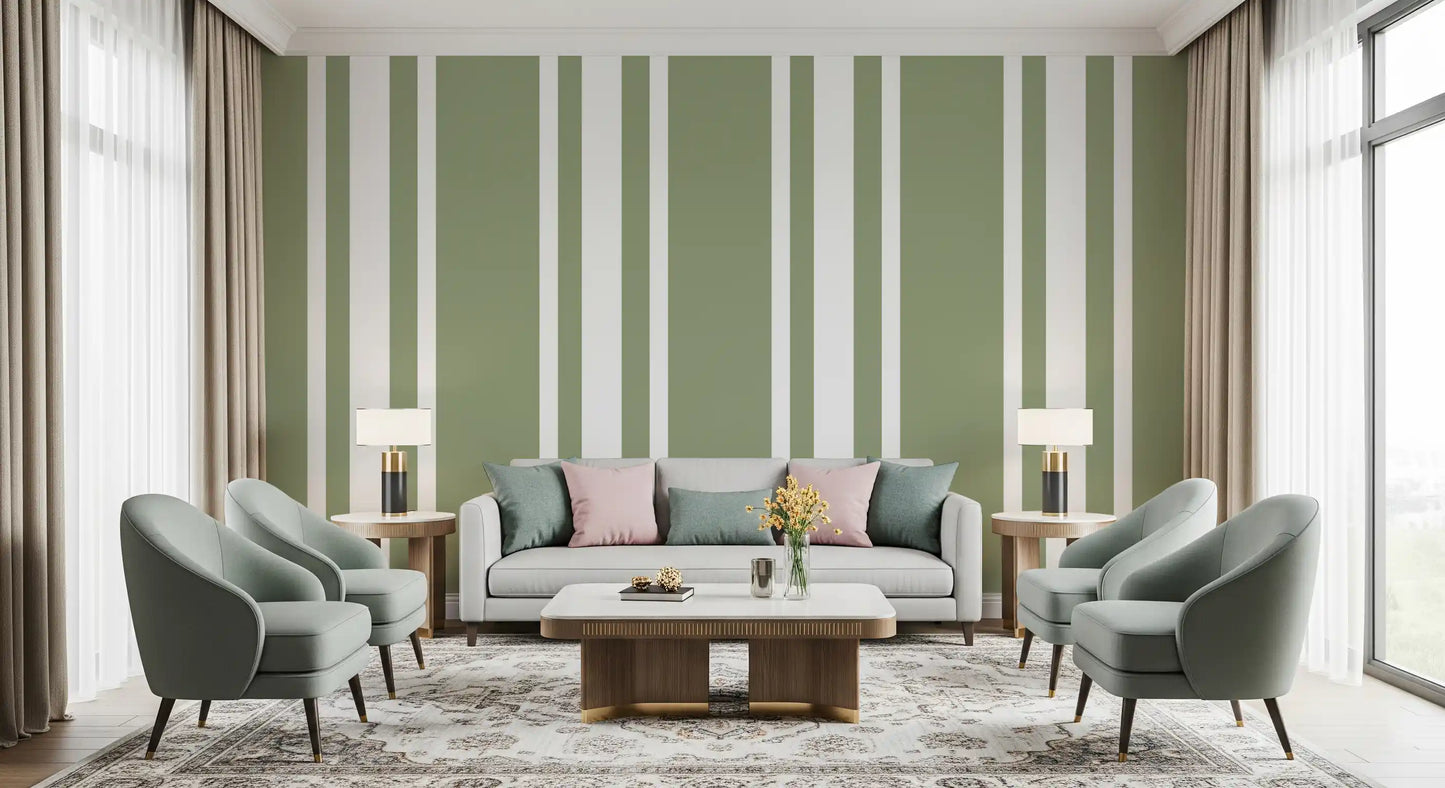 Sage Green Ticking Stripe Wallpaper Farmhouse Wallpaper⁠