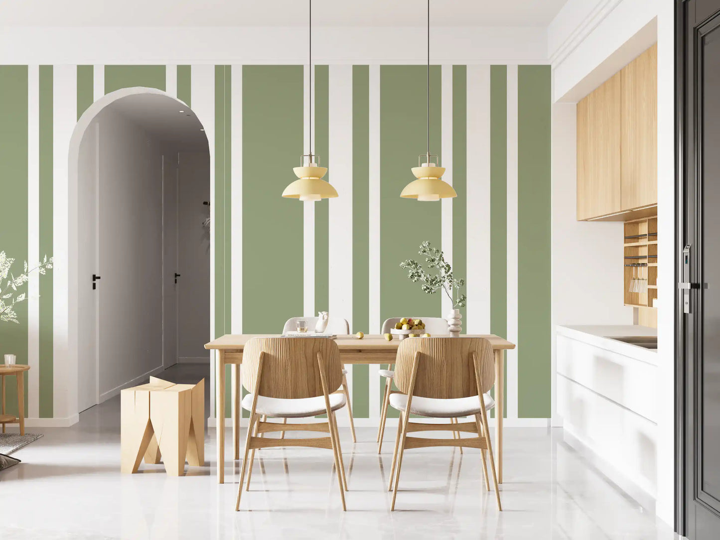 Sage Green Ticking Stripe Wallpaper Farmhouse Wallpaper⁠
