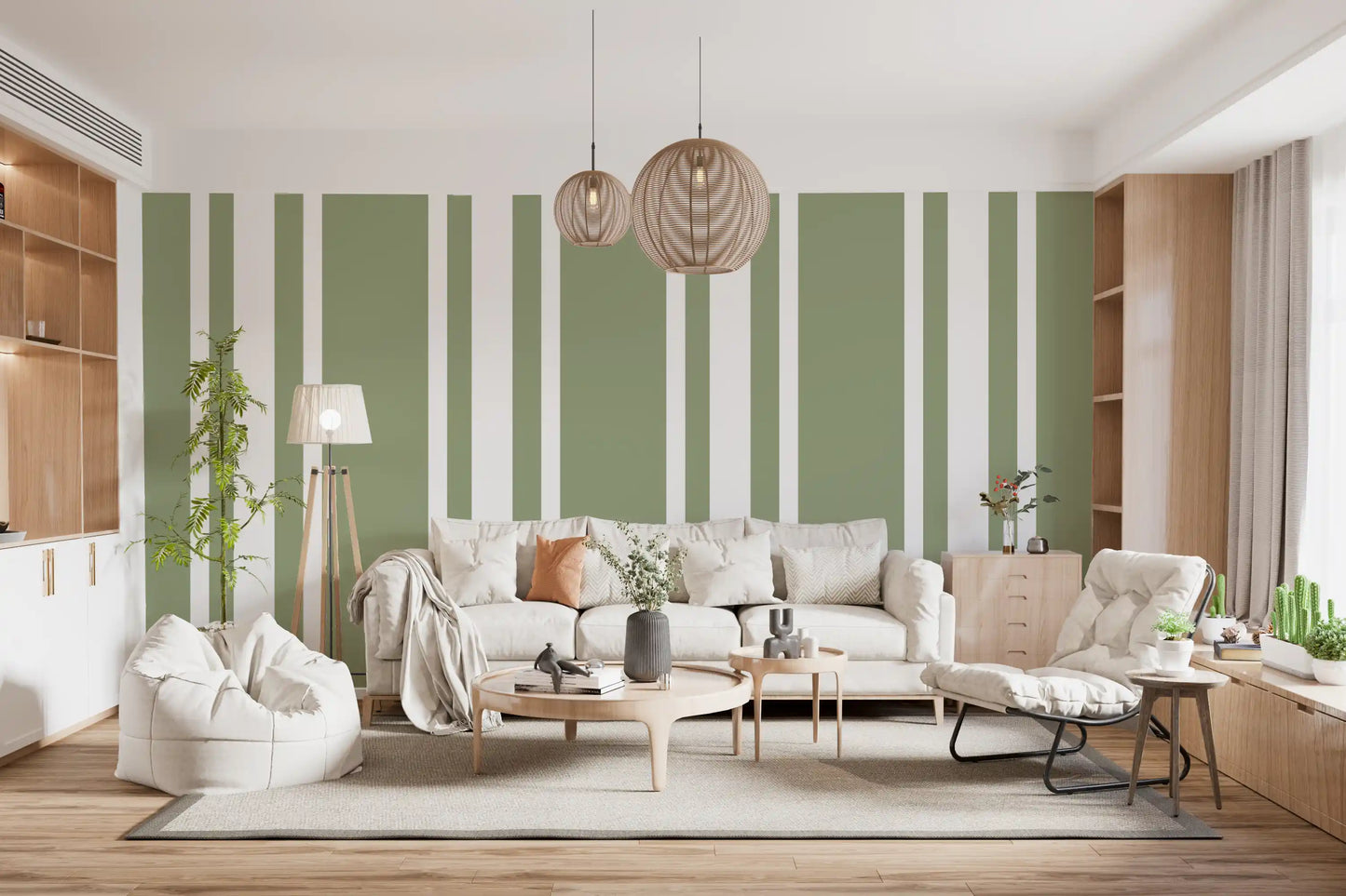 Sage Green Ticking Stripe Wallpaper Farmhouse Wallpaper⁠