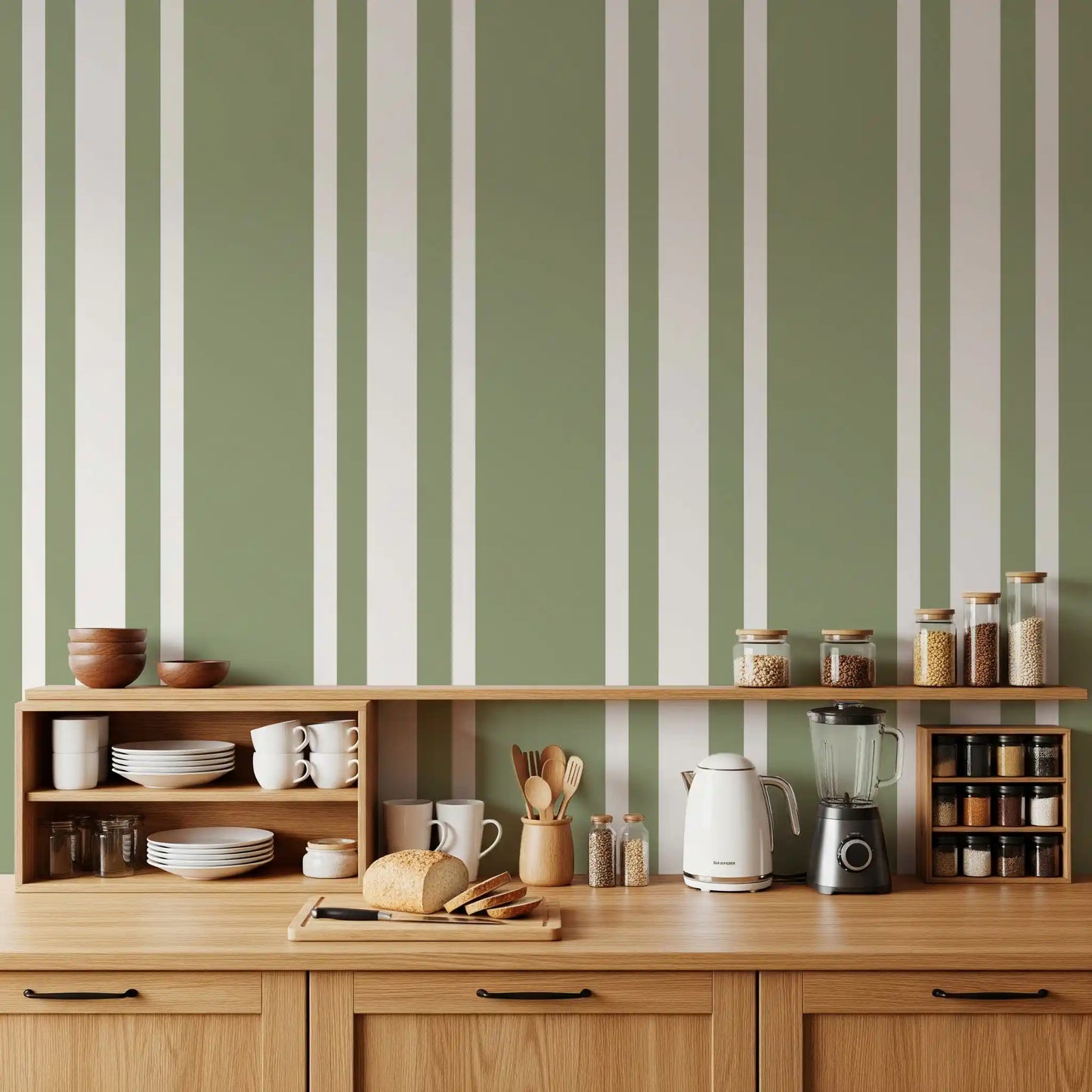 Sage Green Ticking Stripe Wallpaper Farmhouse Wallpaper⁠