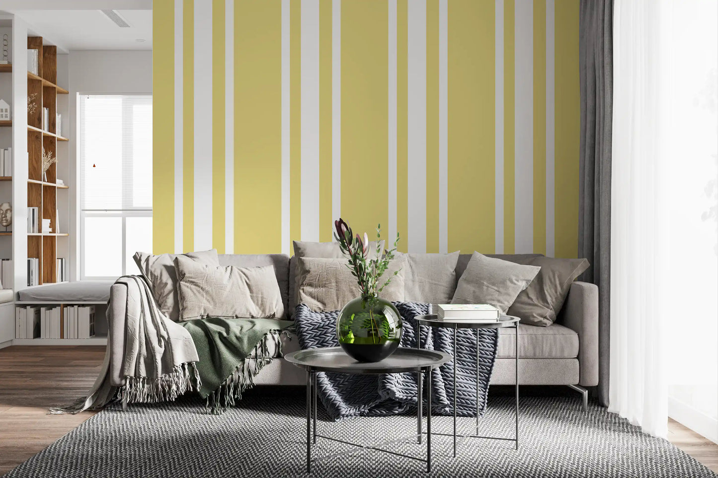 Soft Yellow Ticking Stripe Wallpaper Farmhouse Wallpaper⁠
