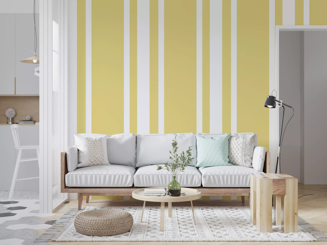 Soft Yellow Ticking Stripe Wallpaper Farmhouse Wallpaper⁠