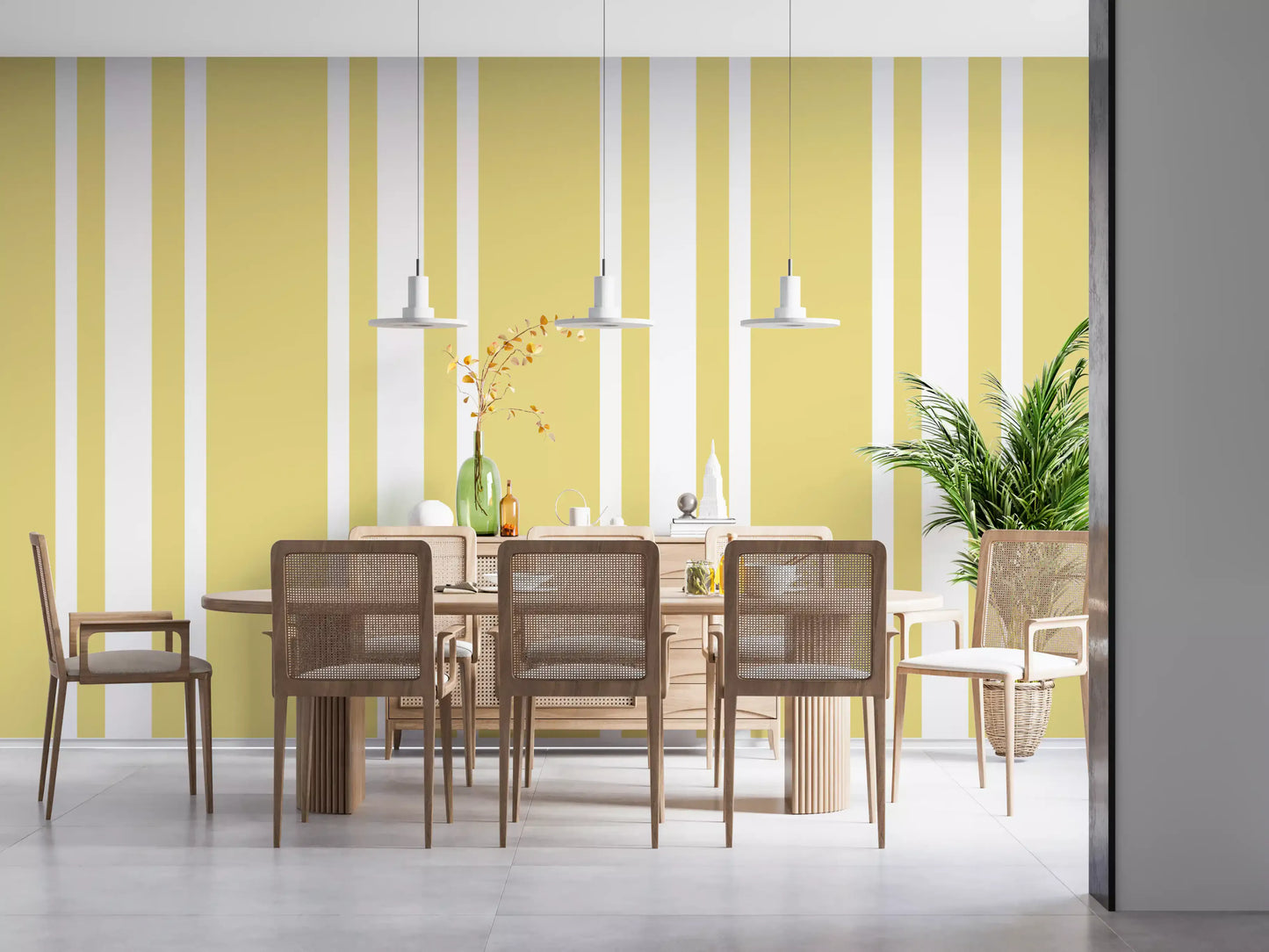 Soft Yellow Ticking Stripe Wallpaper Farmhouse Wallpaper⁠