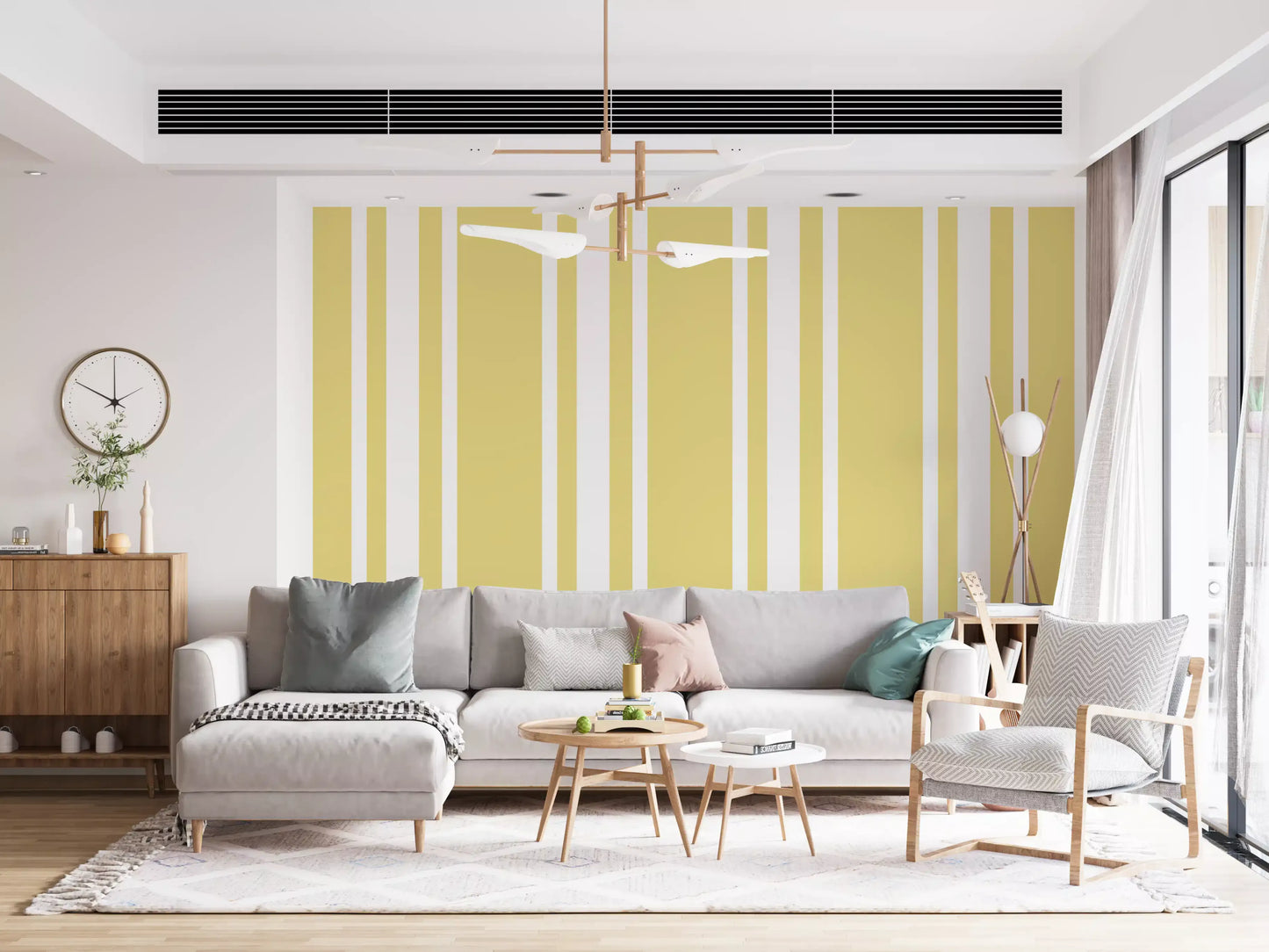 Soft Yellow Ticking Stripe Wallpaper Farmhouse Wallpaper⁠