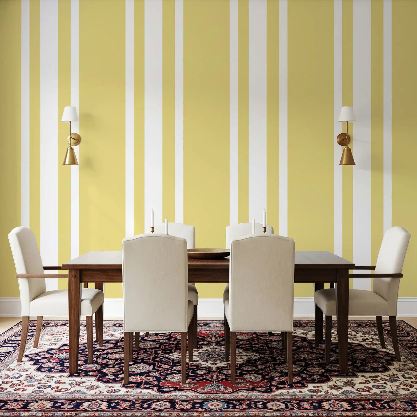 Soft Yellow Ticking Stripe Wallpaper Farmhouse Wallpaper⁠