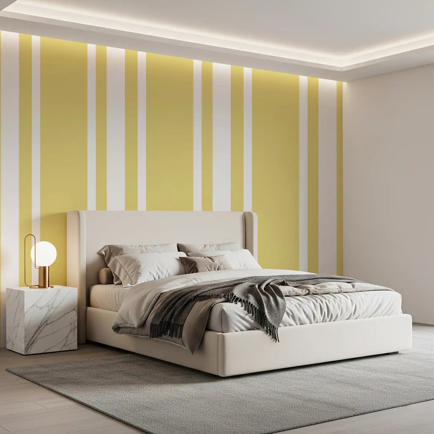 Soft Yellow Ticking Stripe Wallpaper Farmhouse Wallpaper⁠