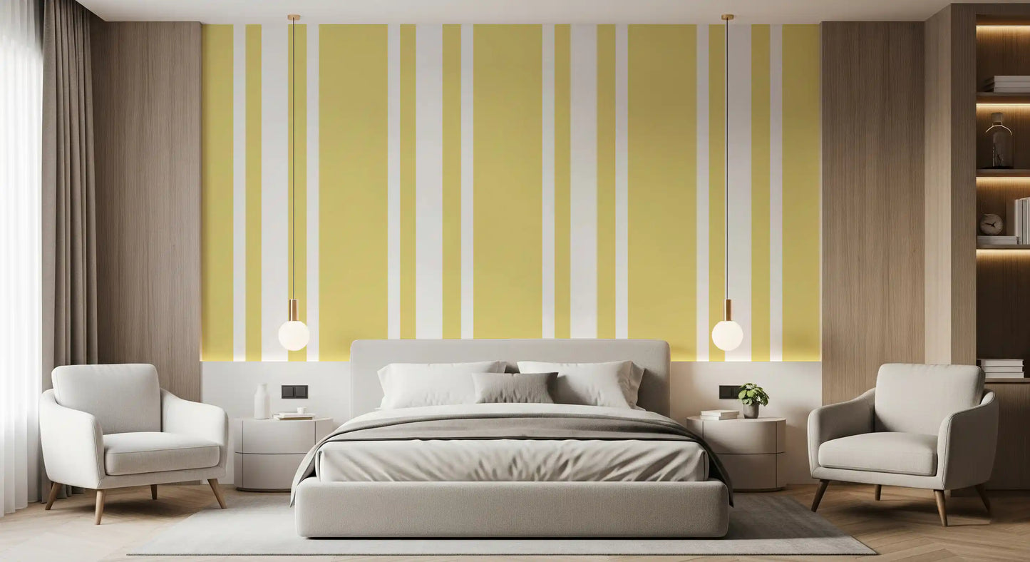 Soft Yellow Ticking Stripe Wallpaper Farmhouse Wallpaper⁠