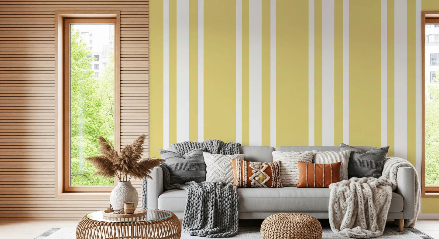 Soft Yellow Ticking Stripe Wallpaper Farmhouse Wallpaper⁠