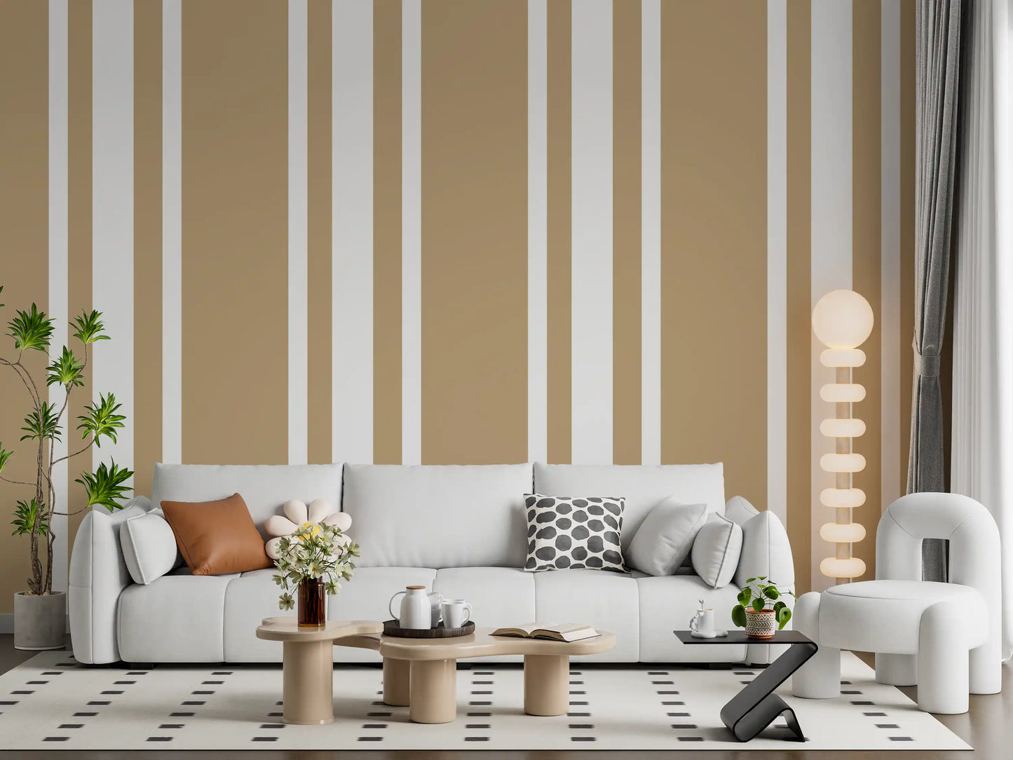 Taupe Ticking Stripe Wallpaper Neutral Farmhouse Wallpaper⁠