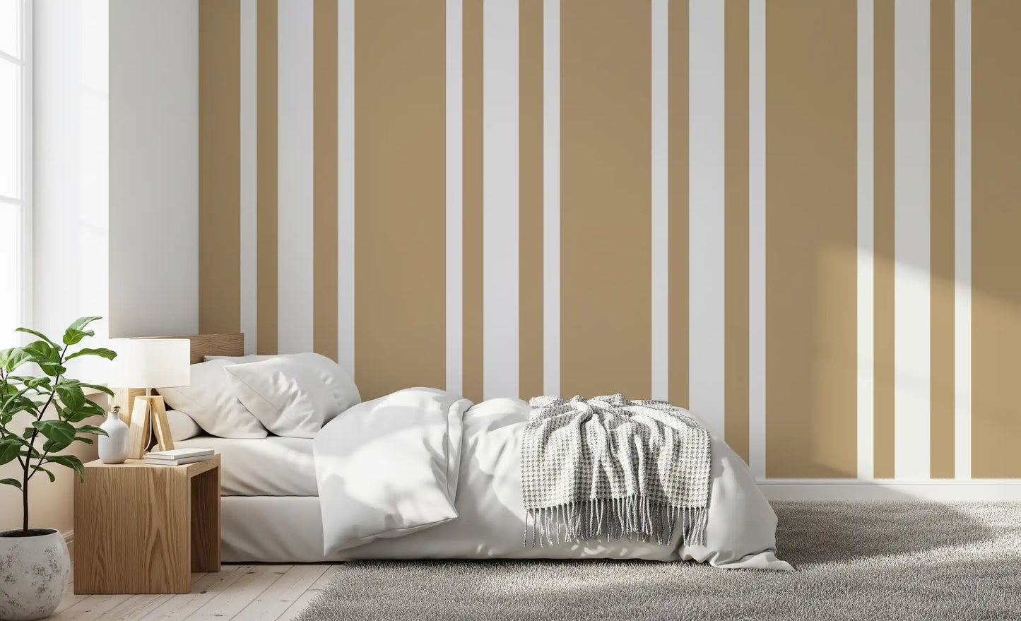Taupe Ticking Stripe Wallpaper Neutral Farmhouse Wallpaper⁠