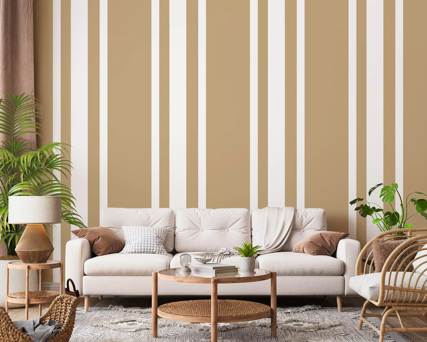Taupe Ticking Stripe Wallpaper Neutral Farmhouse Wallpaper⁠