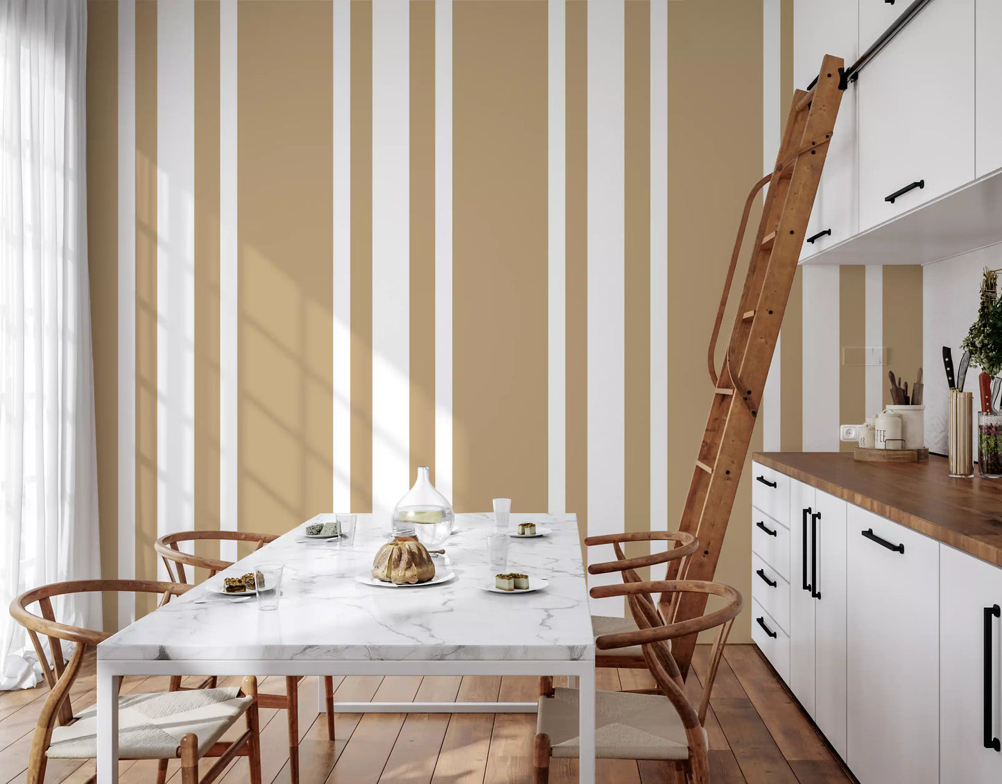 Taupe Ticking Stripe Wallpaper Neutral Farmhouse Wallpaper⁠