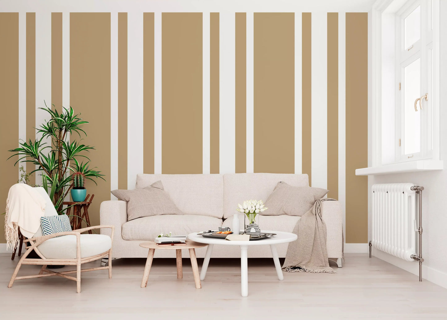 Taupe Ticking Stripe Wallpaper Neutral Farmhouse Wallpaper⁠
