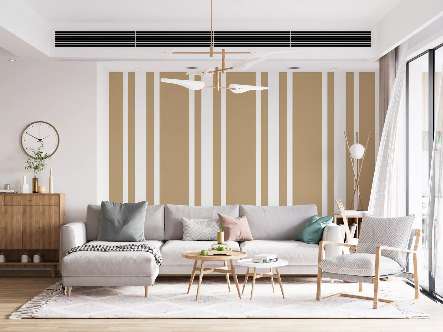 Taupe Ticking Stripe Wallpaper Neutral Farmhouse Wallpaper⁠