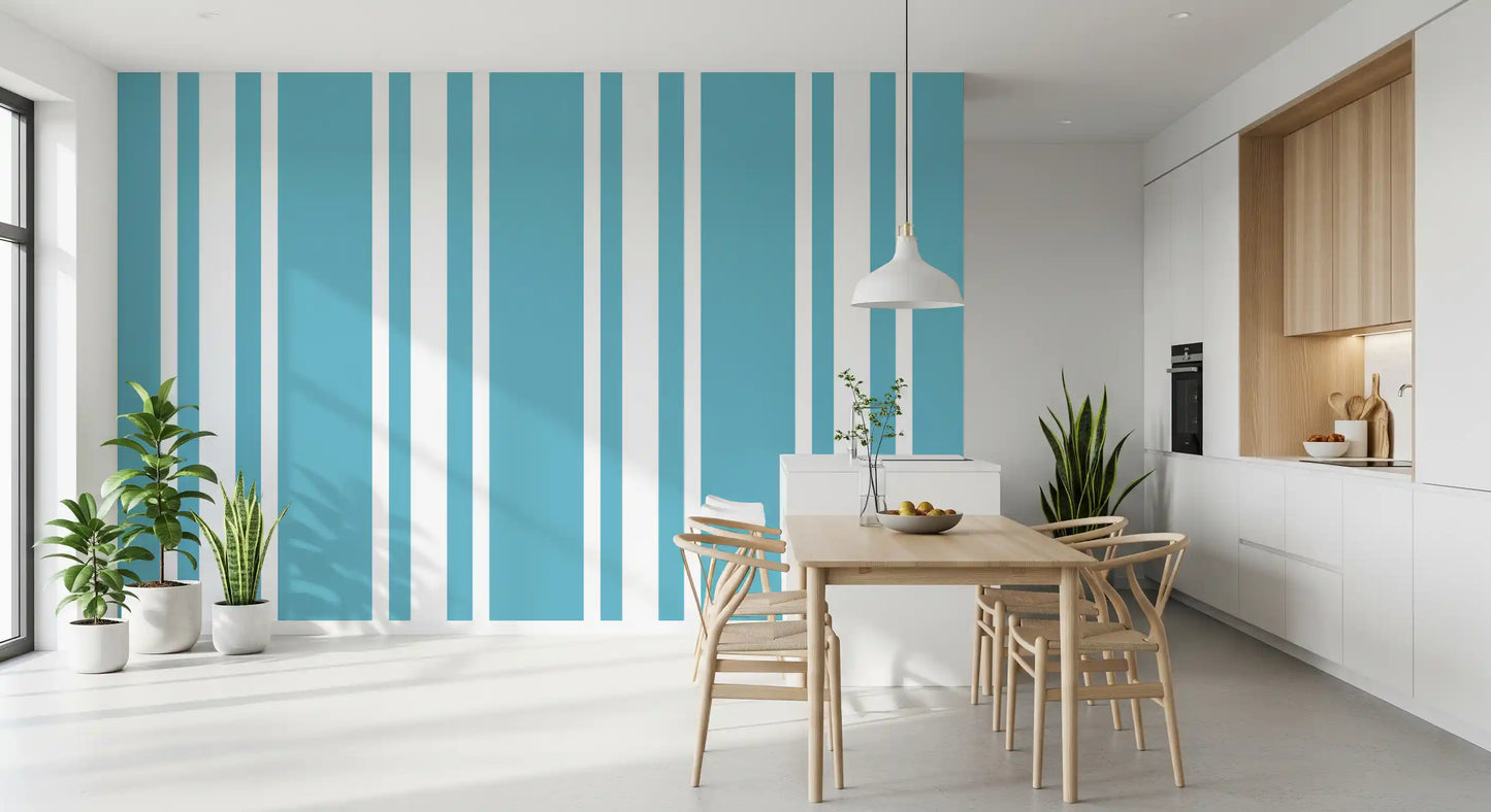Retro Blue Ticking Stripe Wallpaper Mid Century Wallpaper⁠