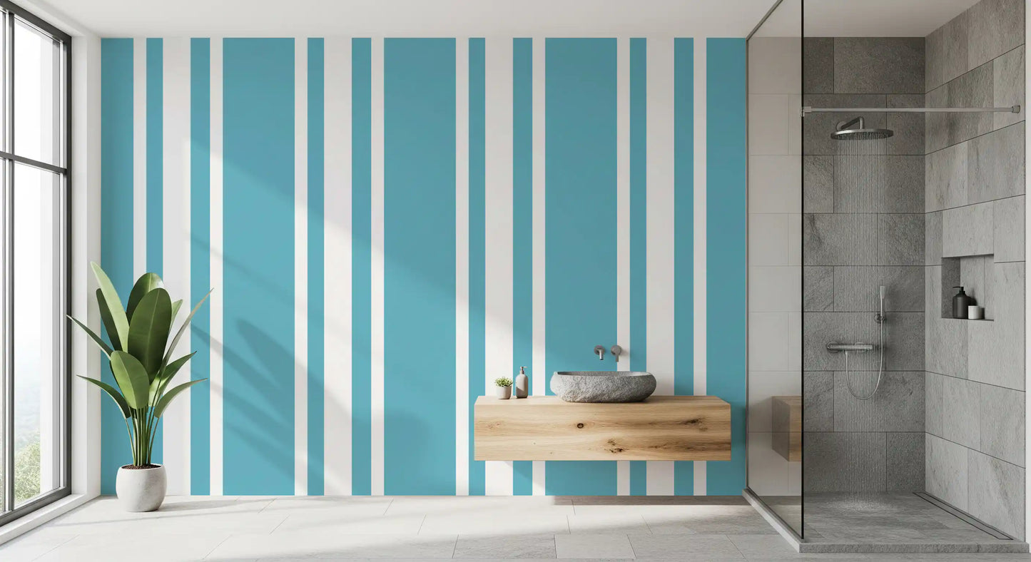 Retro Blue Ticking Stripe Wallpaper Mid Century Wallpaper⁠