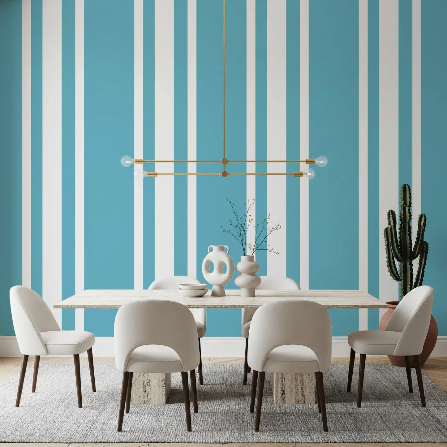 Retro Blue Ticking Stripe Wallpaper Mid Century Wallpaper⁠