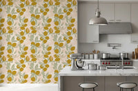 Kitchen wallpaper with Lemon Amalfi fruit and soft sage foliage