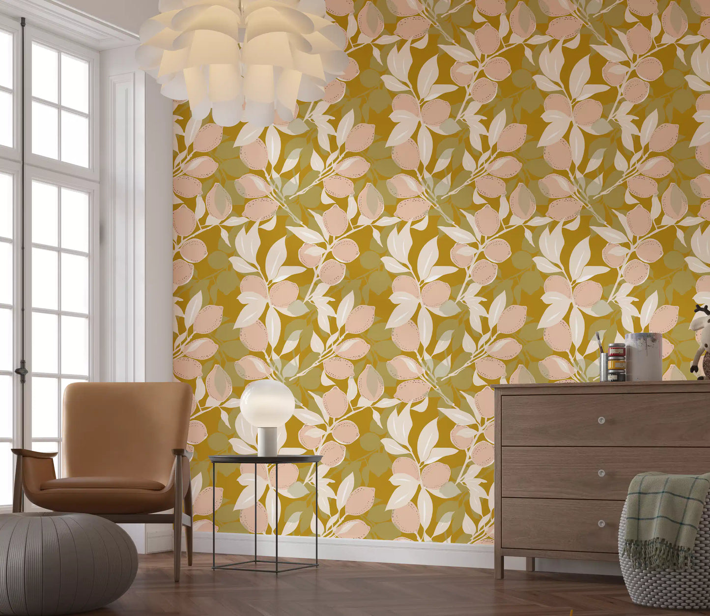 Mustard Lemon Wallpaper Mediterranean Kitchen Wallpaper⁠
