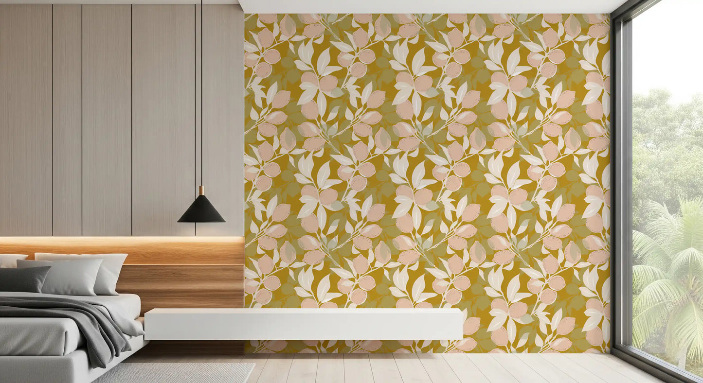 Mustard Lemon Wallpaper Mediterranean Kitchen Wallpaper⁠