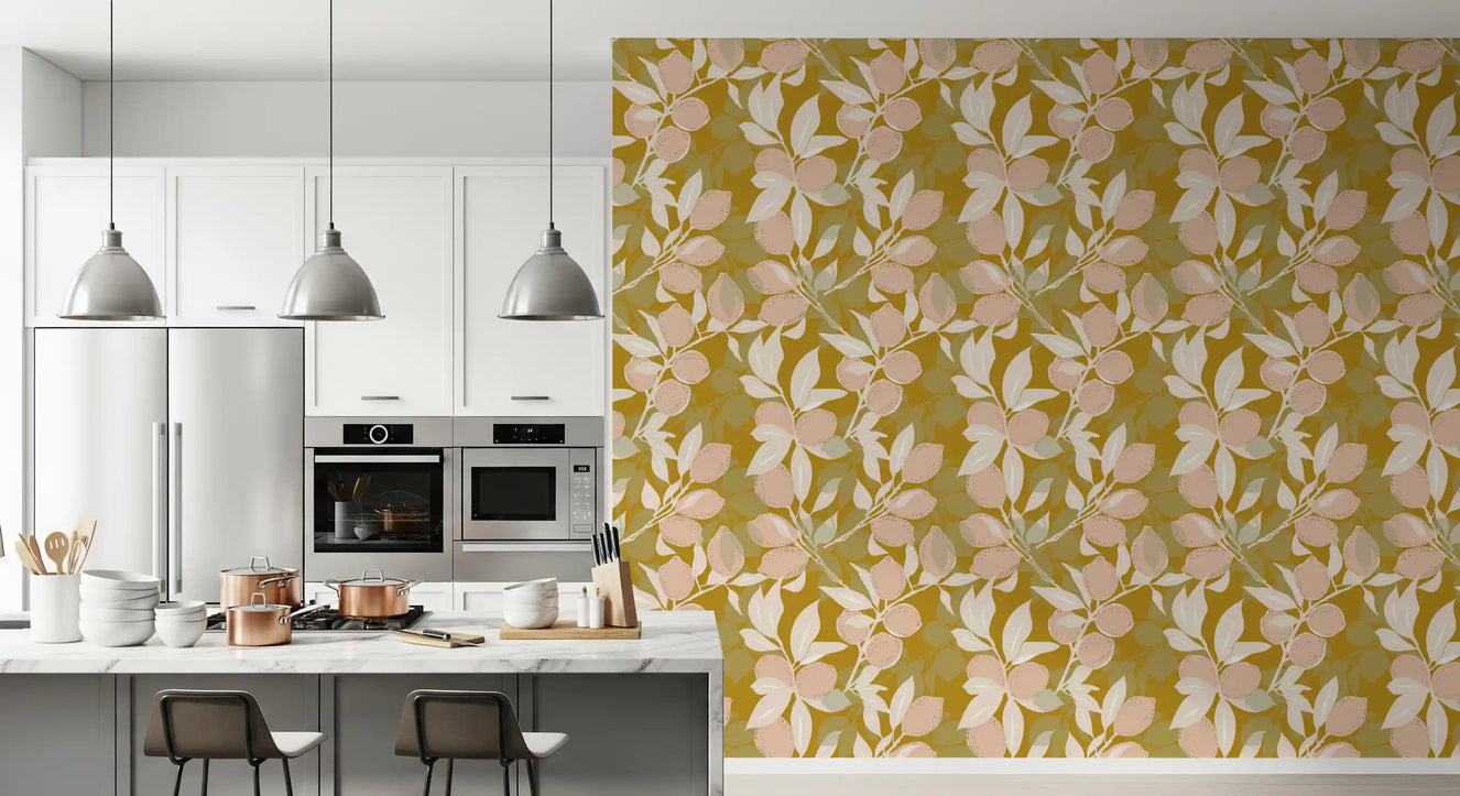 Mustard Lemon Wallpaper Mediterranean Kitchen Wallpaper⁠