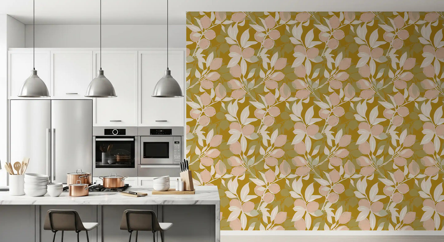 Mustard Lemon Wallpaper Mediterranean Kitchen Wallpaper⁠