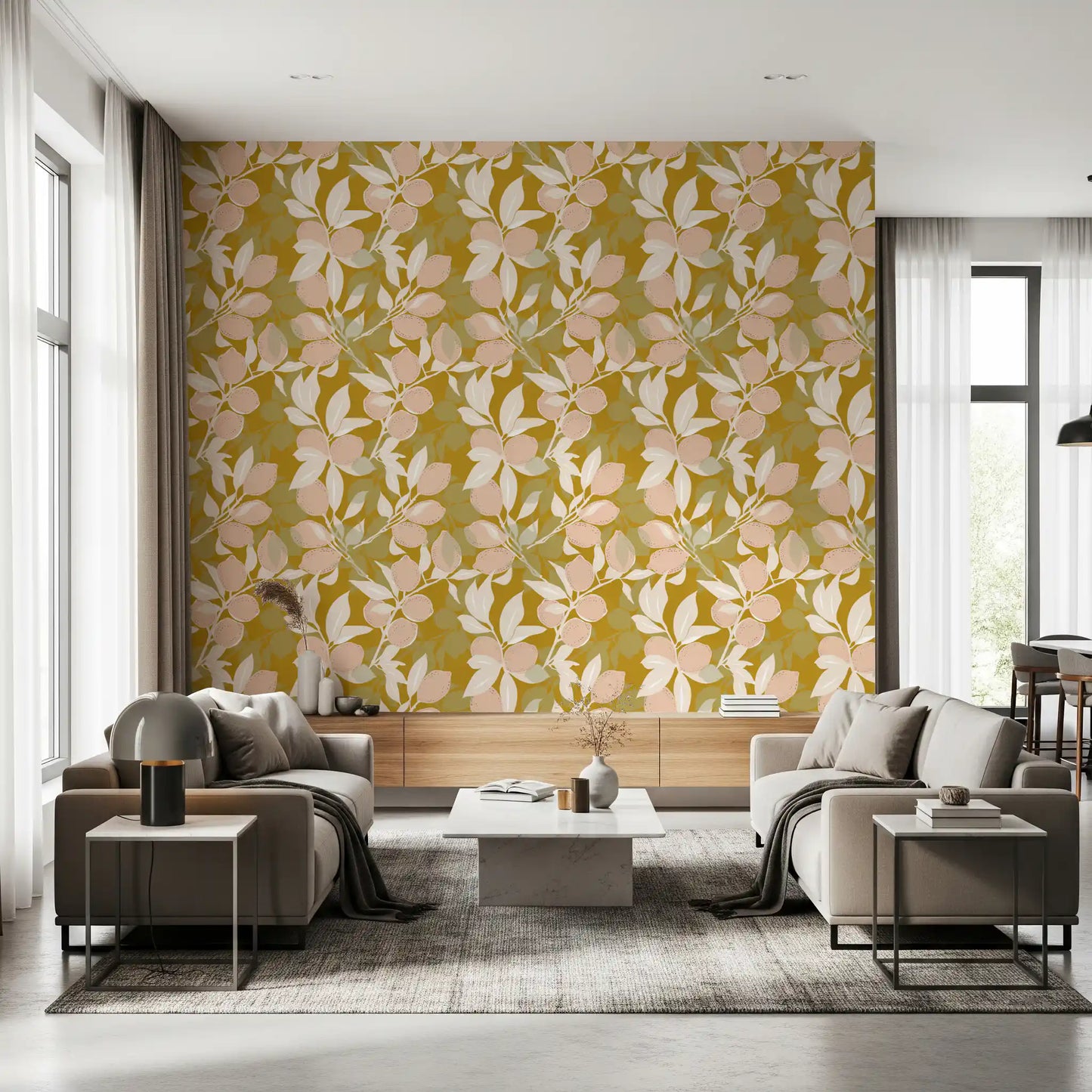 Mustard Lemon Wallpaper Mediterranean Kitchen Wallpaper⁠