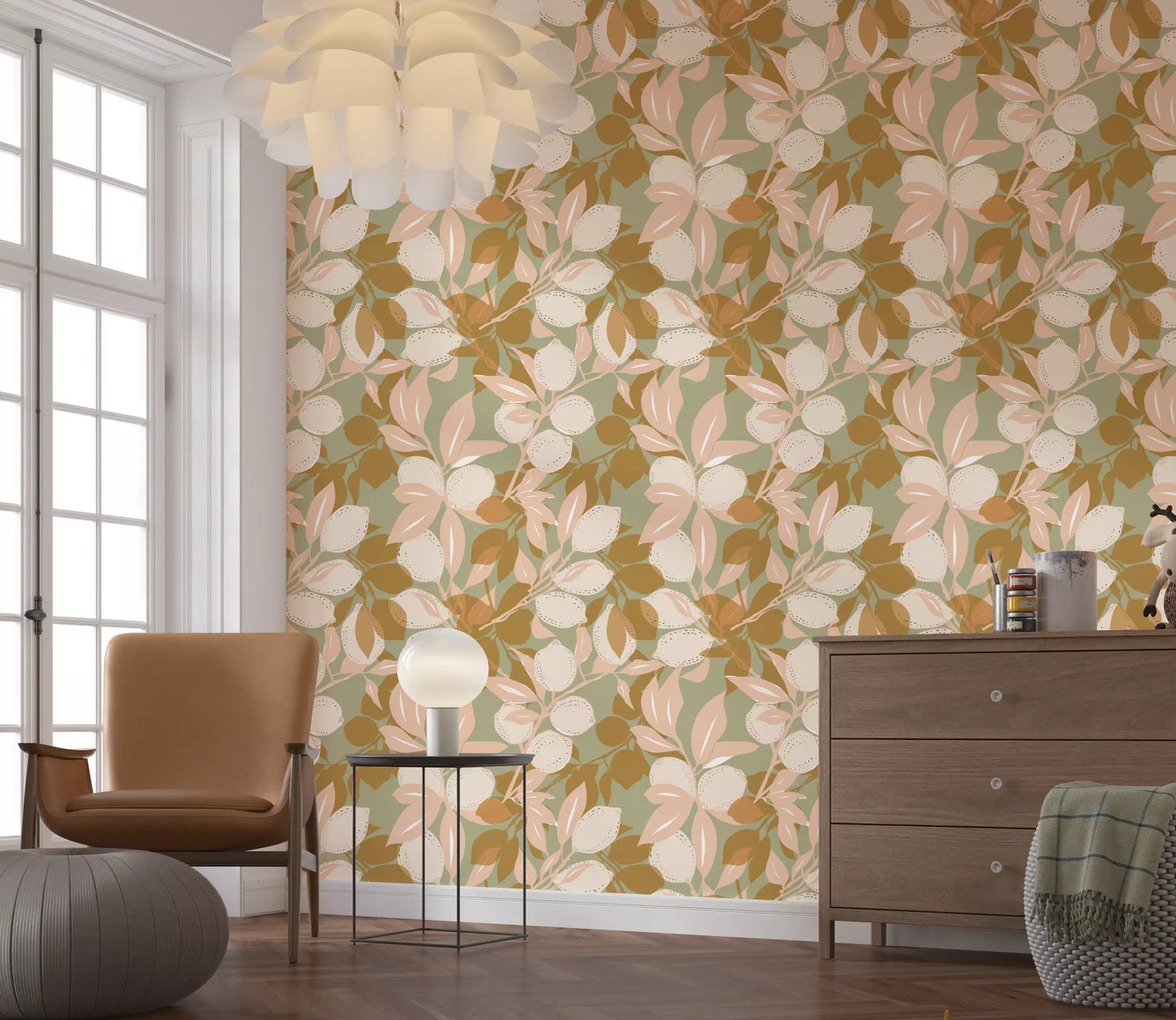 Sage Lemon Wallpaper Mediterranean Kitchen Wallpaper⁠