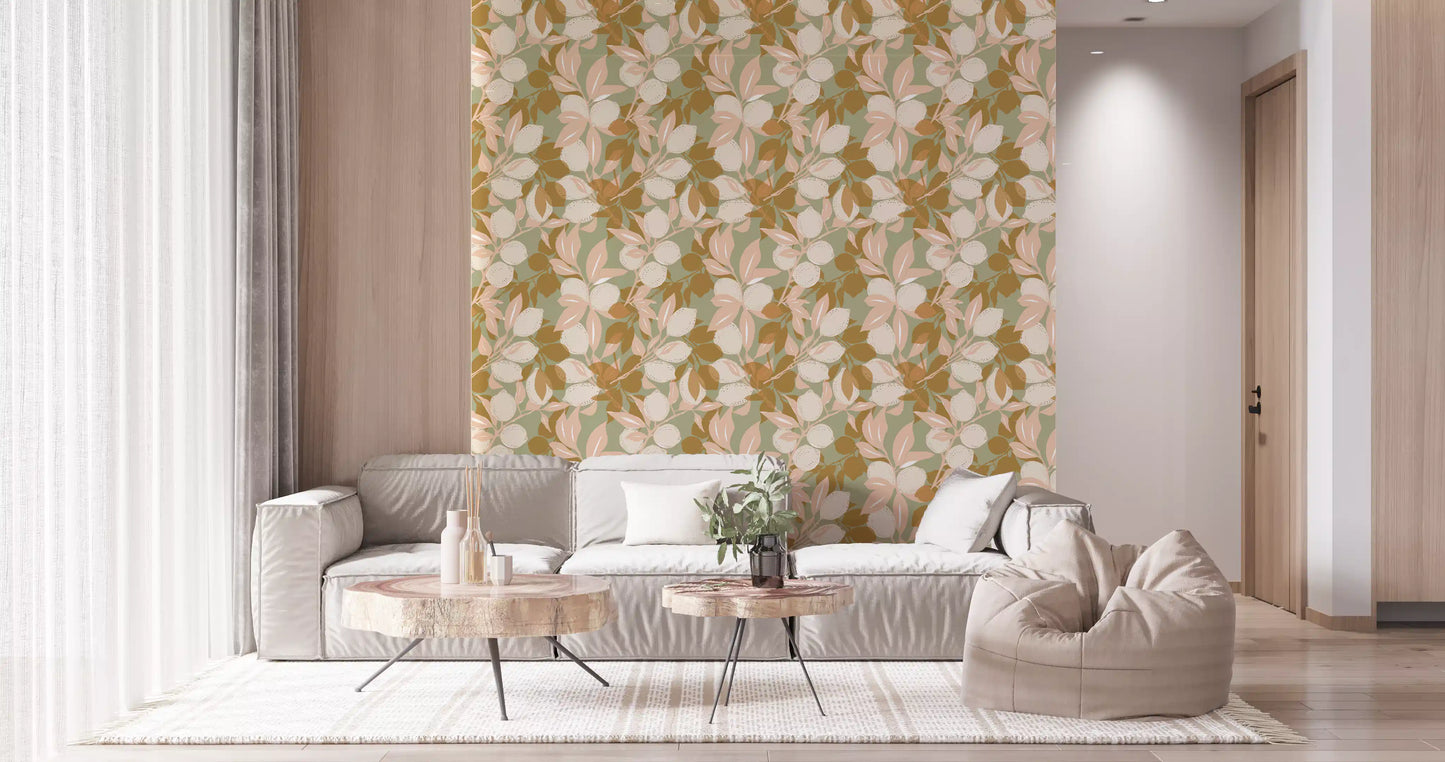 Sage Lemon Wallpaper Mediterranean Kitchen Wallpaper⁠