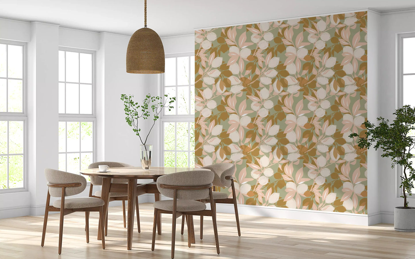 Sage Lemon Wallpaper Mediterranean Kitchen Wallpaper⁠