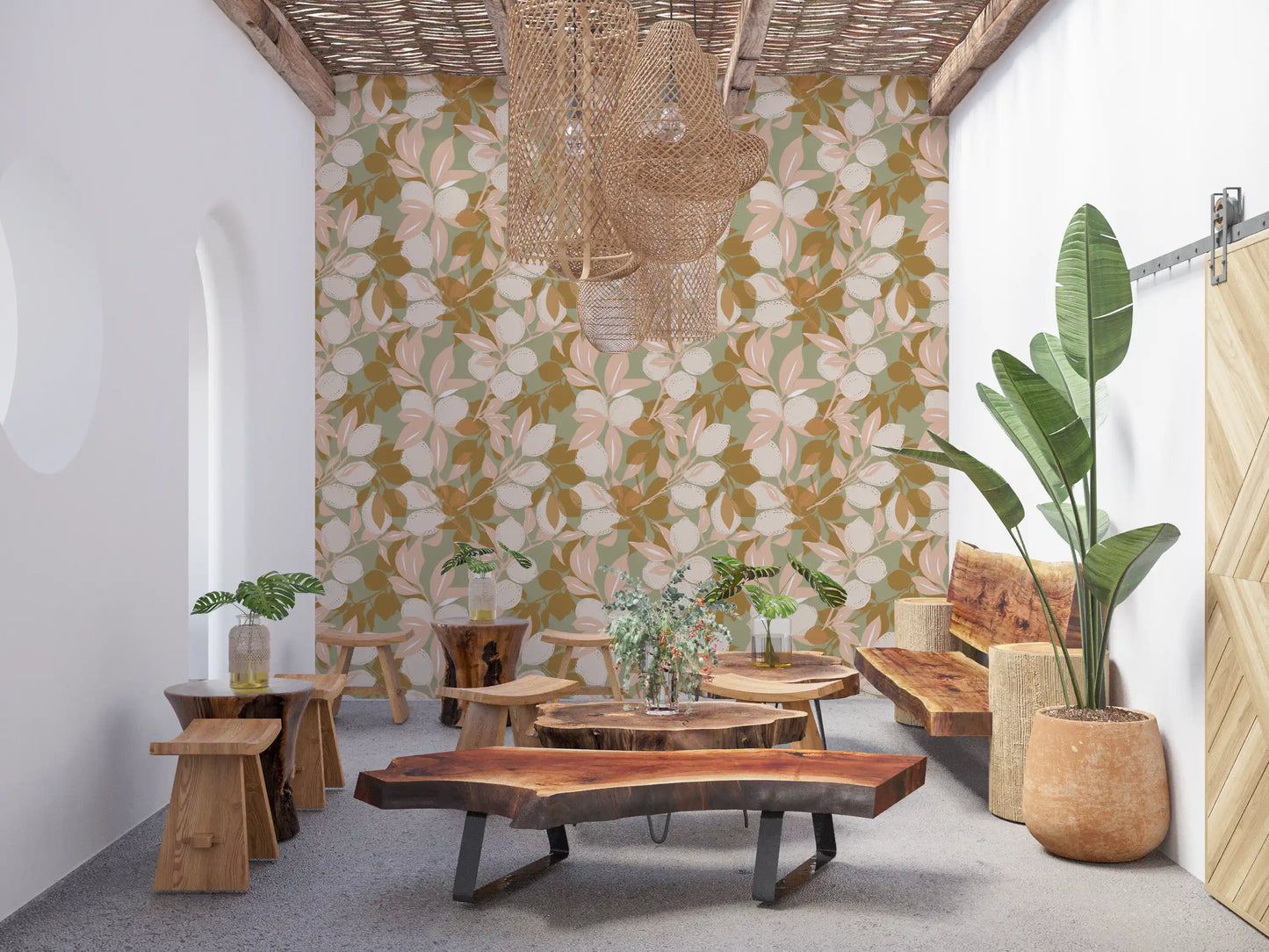 Sage Lemon Wallpaper Mediterranean Kitchen Wallpaper⁠