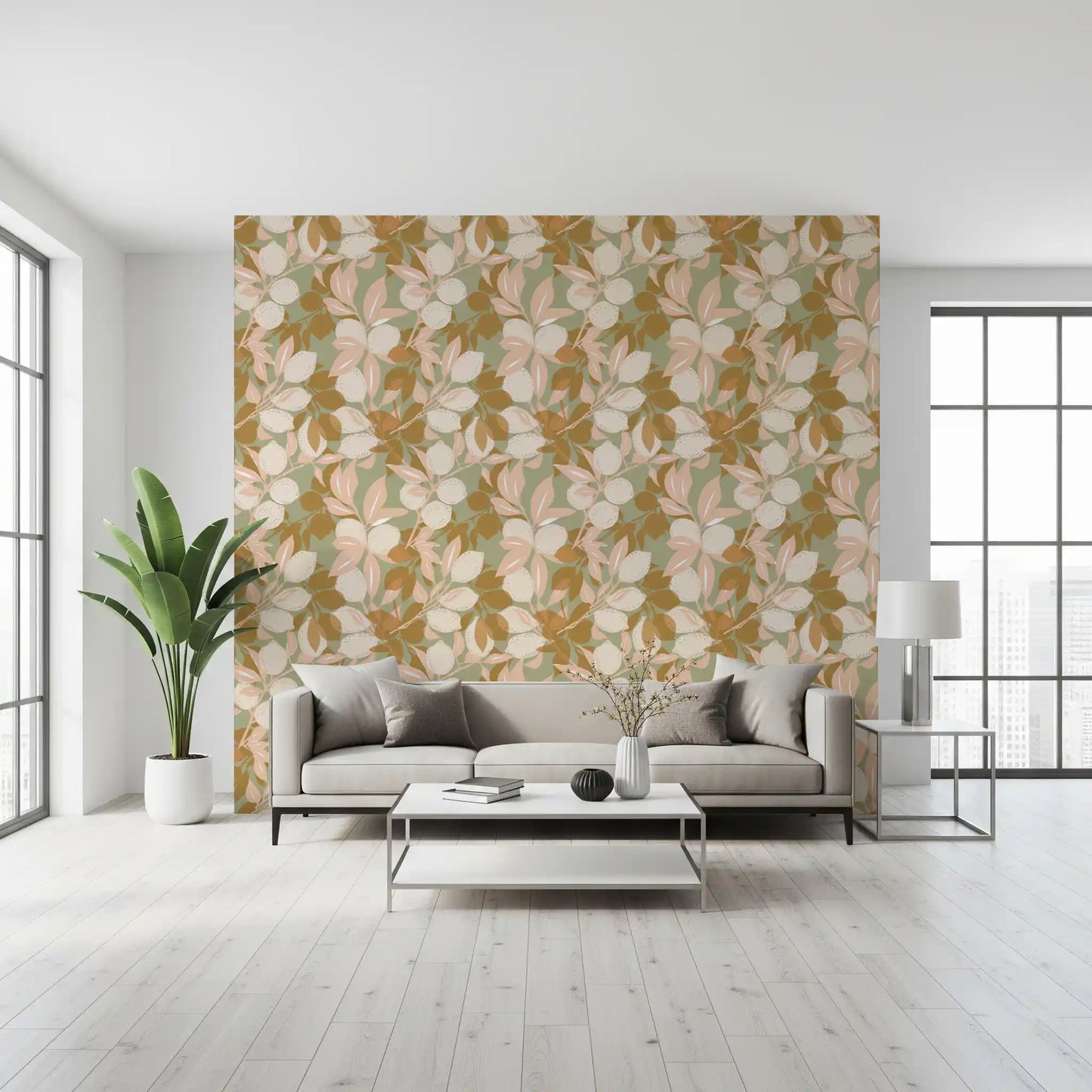 Sage Lemon Wallpaper Mediterranean Kitchen Wallpaper⁠