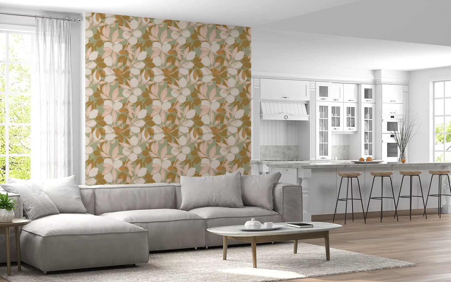 Sage Lemon Wallpaper Mediterranean Kitchen Wallpaper⁠