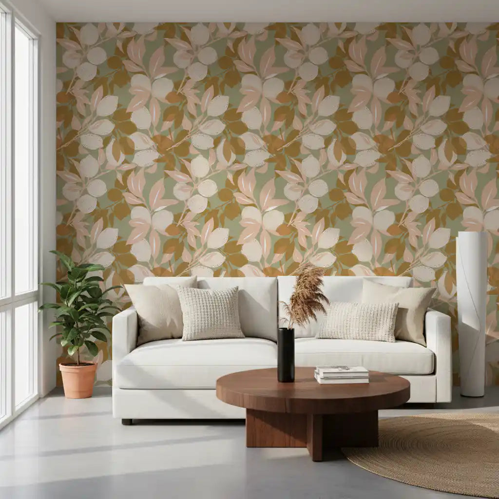 Sage Lemon Wallpaper Mediterranean Kitchen Wallpaper⁠