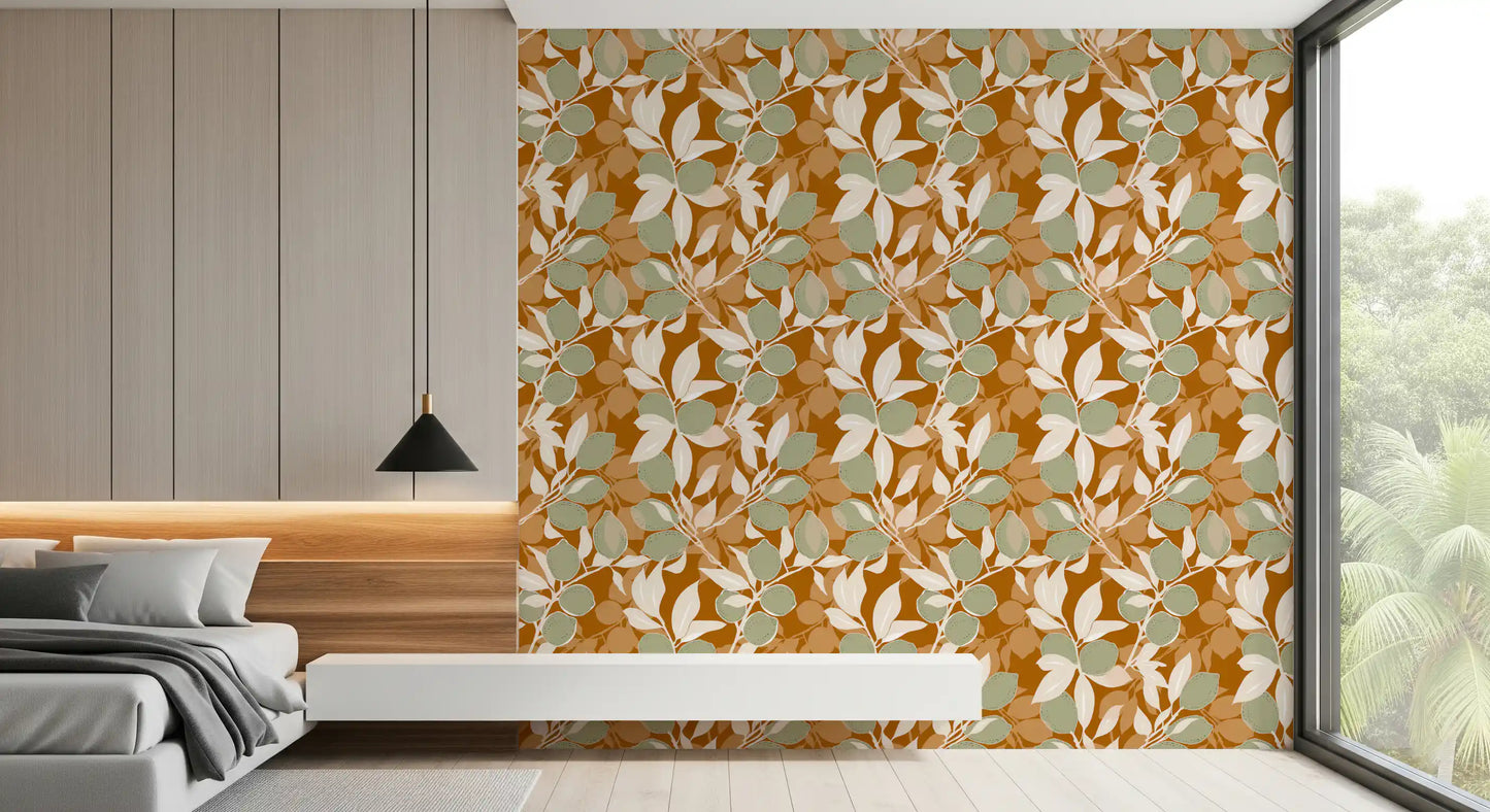 Sage Terracotta Lemon Wallpaper Mediterranean Kitchen Wallpaper⁠