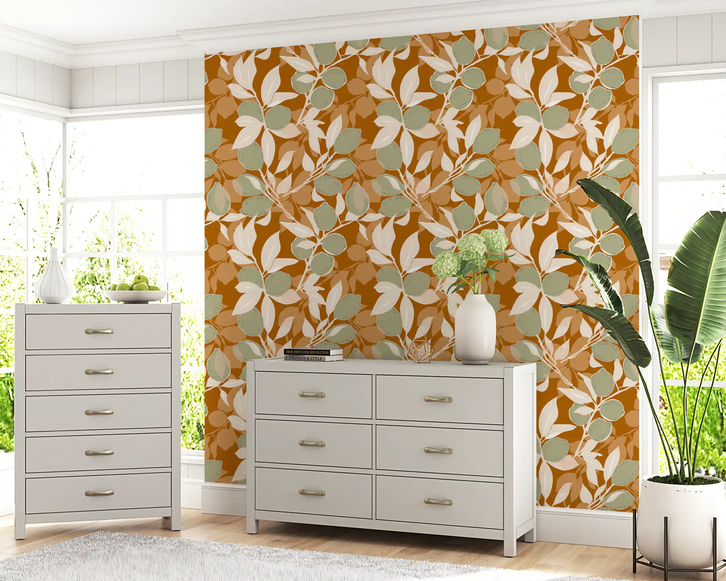 Sage Terracotta Lemon Wallpaper Mediterranean Kitchen Wallpaper⁠