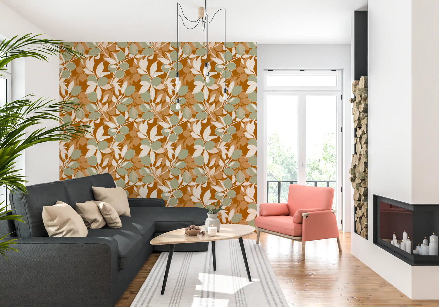 Sage Terracotta Lemon Wallpaper Mediterranean Kitchen Wallpaper⁠