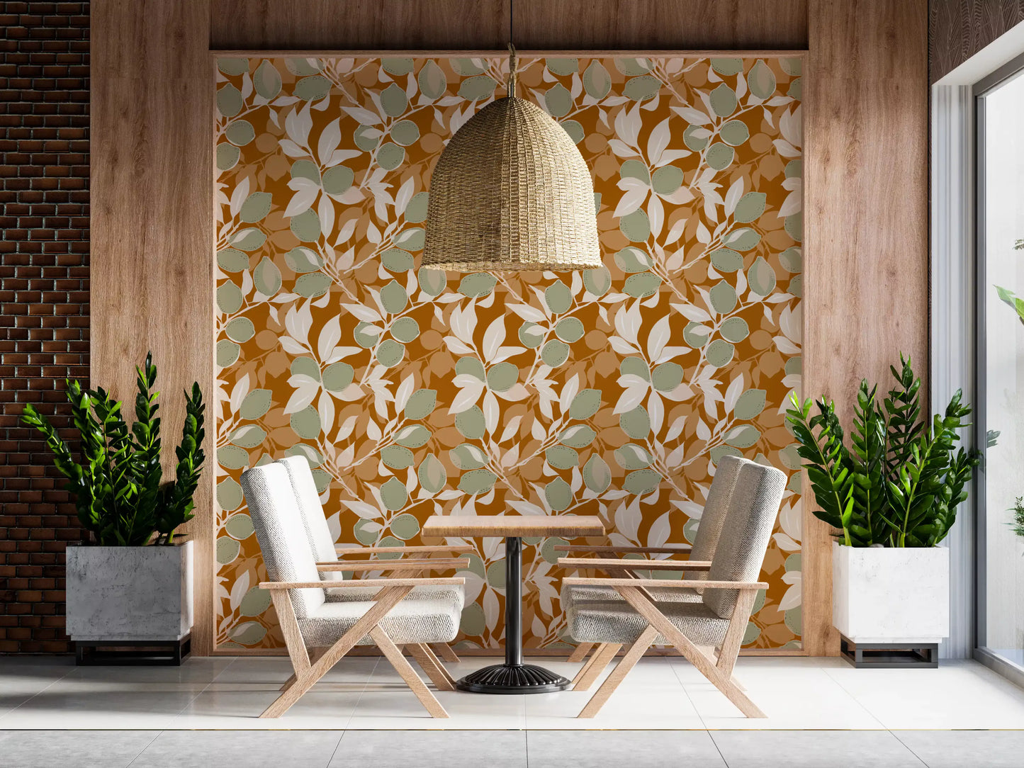 Sage Terracotta Lemon Wallpaper Mediterranean Kitchen Wallpaper⁠