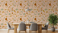 Dining room wall showing scattered Mediterranean terrazzo fragment detailing