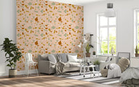 Earthy chip-pattern wallpaper with Mediterranean terrazzo surface movement