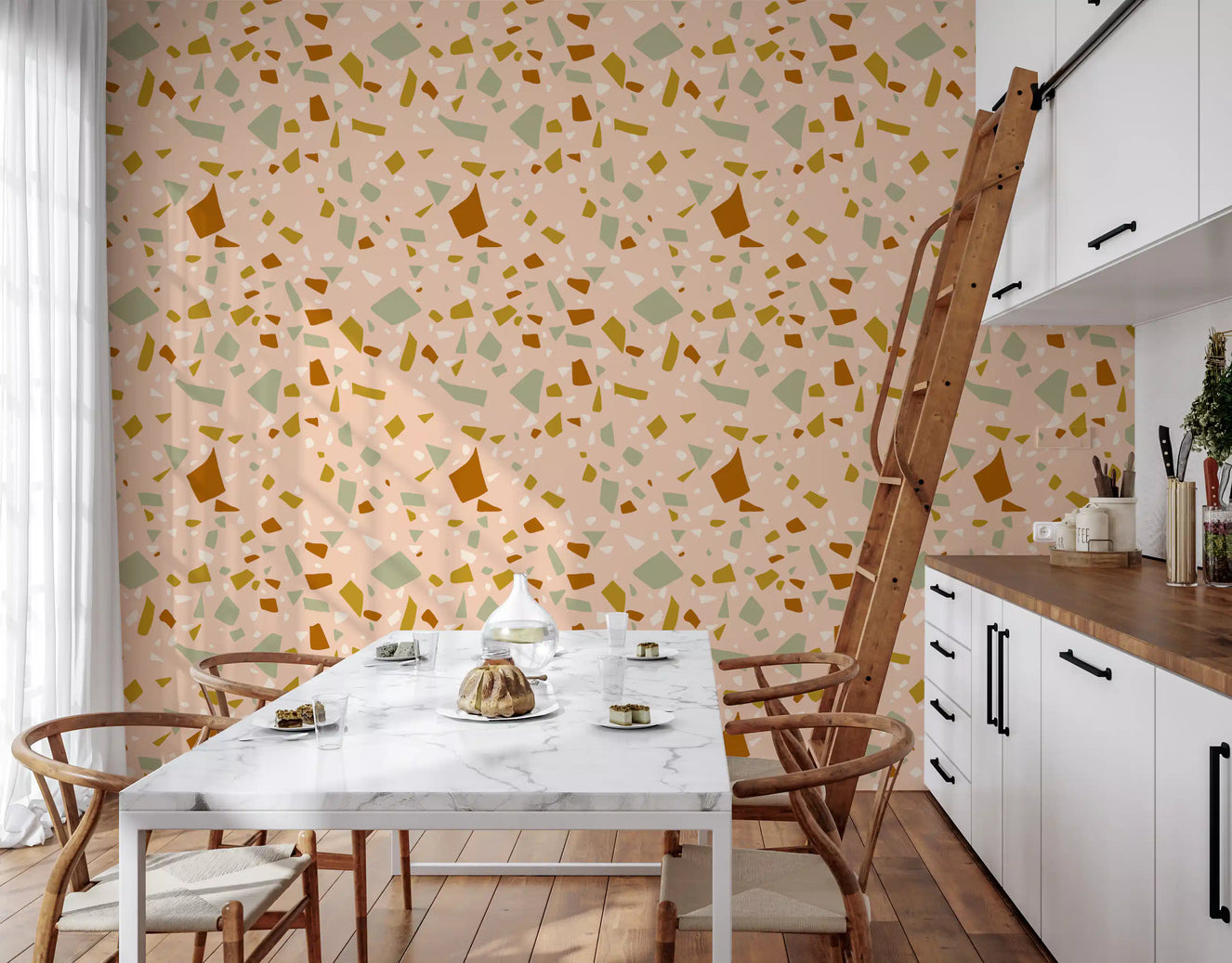 Peach Sage Terrazzo Wallpaper Mediterranean Wallpaper⁠