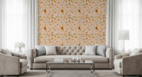 Abstract fragment wallpaper featuring peach tones and soft sage detailing