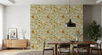Scattered cream pieces brighten terrazzo wallpaper with sage background