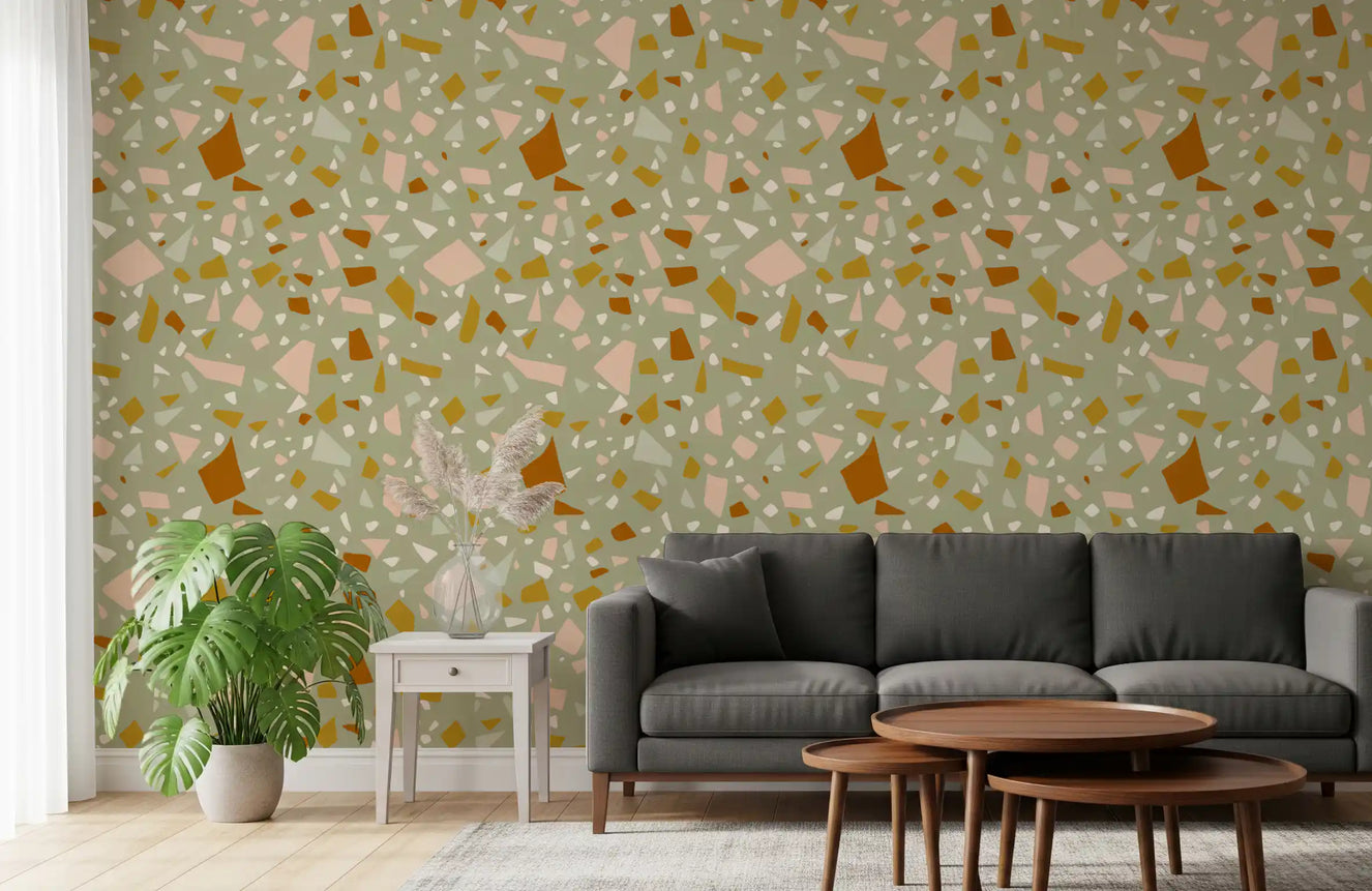 Sage Peach Terrazzo Wallpaper Mediterranean Wallpaper⁠