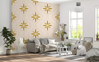 Floral-style center marks add detail to sand geometric wallpaper design