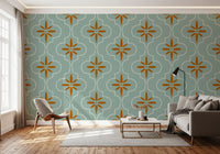Geometric tile wallpaper carrying Teal Terracotta patterned detail