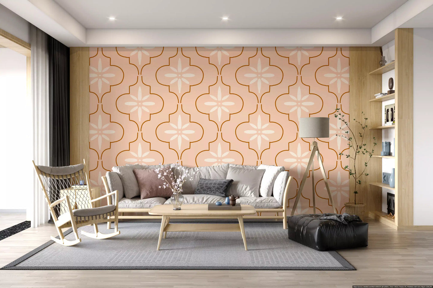 Home office m peach terracotta wallpaper with soft geometric tile artwork