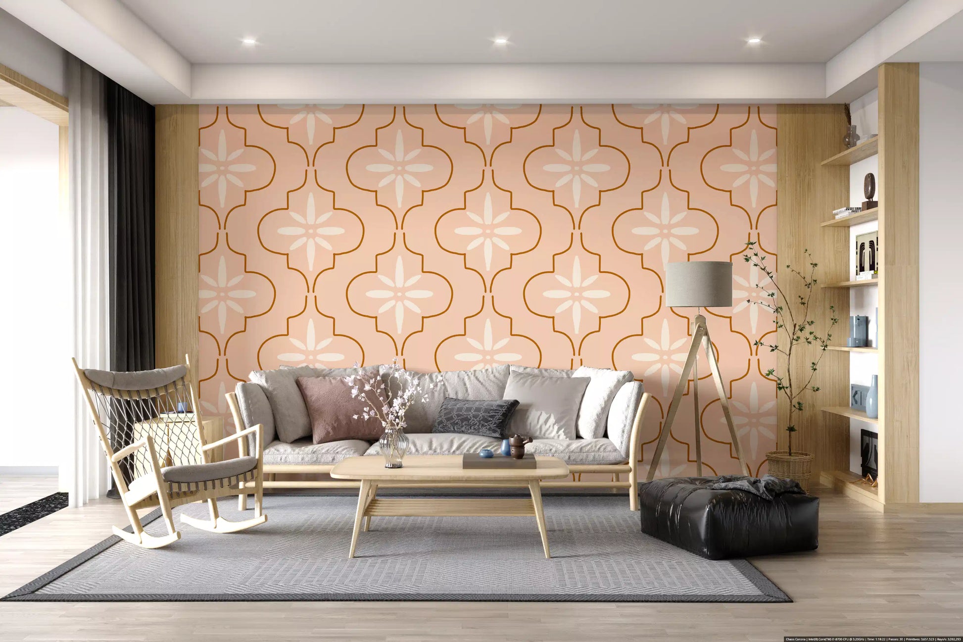 Home office m peach terracotta wallpaper with soft geometric tile artwork