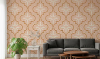 Curved linework gives this Peach Terracotta Tile Wallpaper a soft look